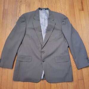 Lands End 46L Wool Chalk Stripe Suit Jacket‎ Blazer Green Academia Preppy Retro